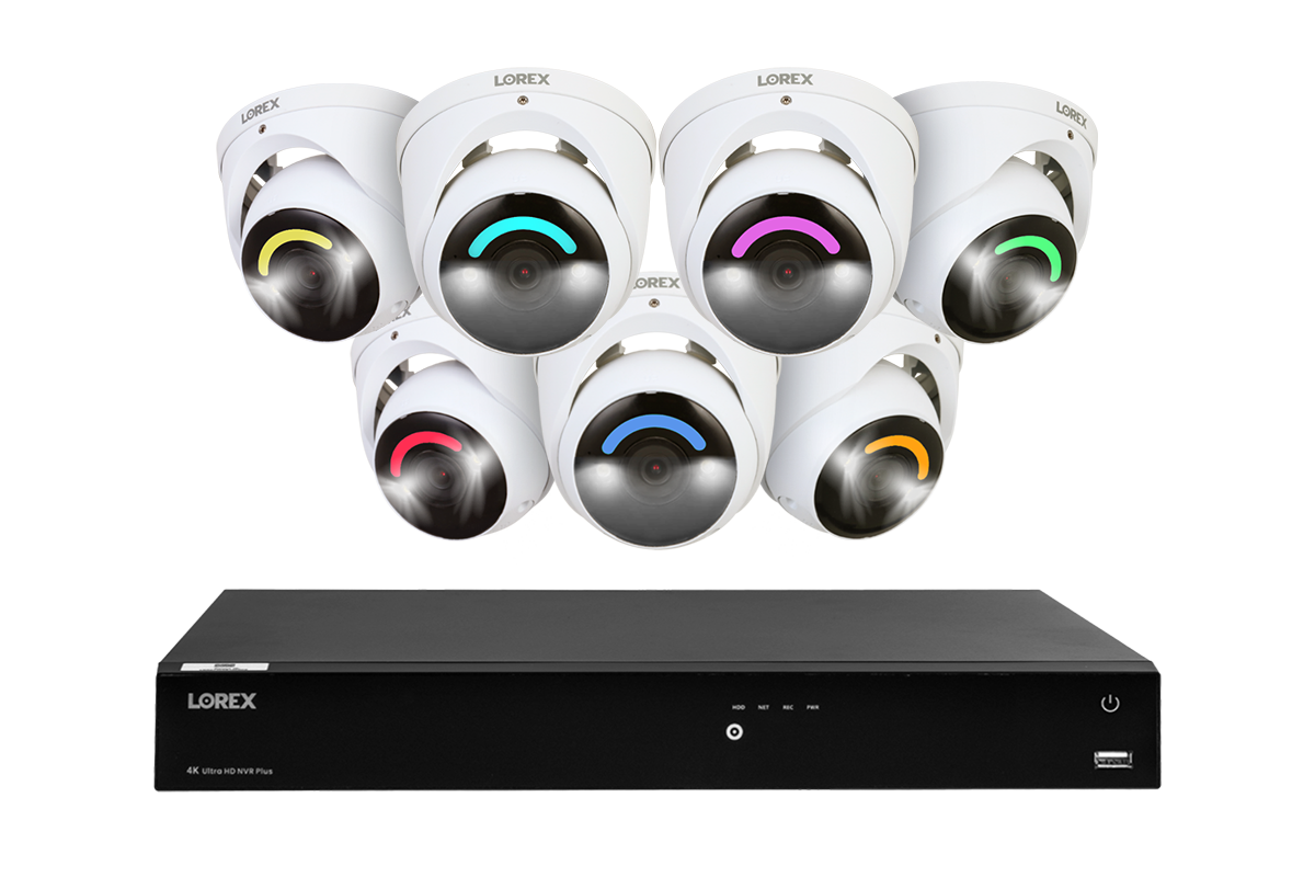 Lorex Fusion 4K 16 Camera Capable (16 Wired or Wi-Fi) 4TB Wired NVR System with 7 Dome Cameras Featuring Smart Security Lighting and 2-Way Audio