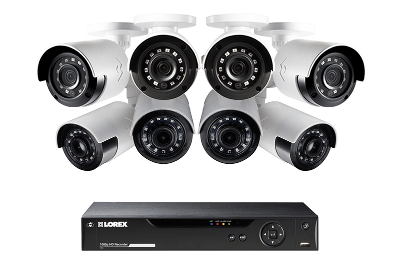 1080p Camera System with 8 Outdoor Cameras - 4 Wide Angle Cameras, 160 degree view and 4 Bullet Security Cameras