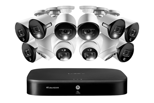 4K 16-channel 3TB Wired DVR System with 12 Active Deterrence Cameras