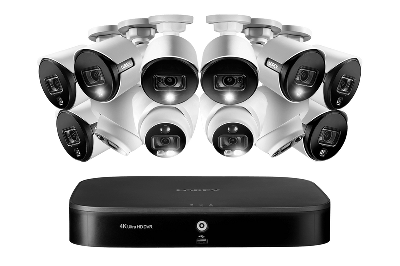 4K 16-channel 3TB Wired DVR System with 12 Active Deterrence Cameras