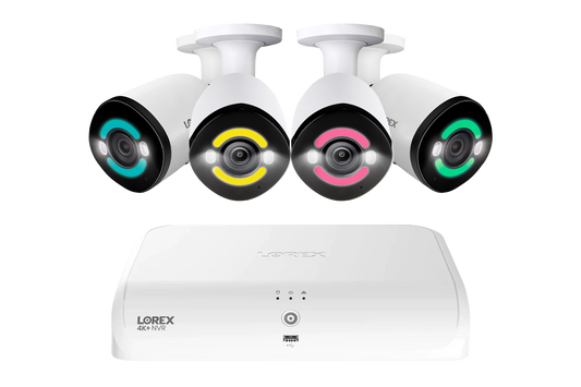 Lorex 4K+ Fusion Wired NVR System with 4 Bullet IP Cameras Featuring 12MP Ultra HD and Smart Security Lighting