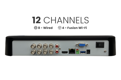 Lorex Fusion 4K 12-Channel 2TB Wired DVR System with 4 Smart Deterrence Cameras and One 2K Indoor Wi-Fi Camera