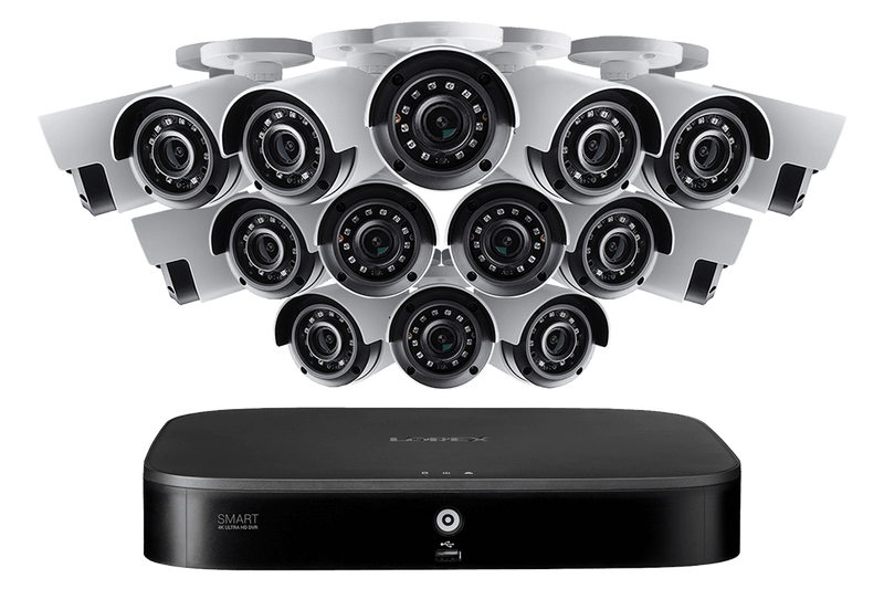 16-Channel Security System with Sixteen 4K (8MP) Cameras featuring Smart Motion Detection and Color Night Vision