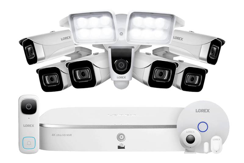 Lorex Fusion 4K 16 Camera Capable (8 Wired + 8 Wi-Fi) 2TB NVR System with 6 IP Bullet Cameras, 2K Wired Doorbell, Sensor Kit and 1080P Floodlight