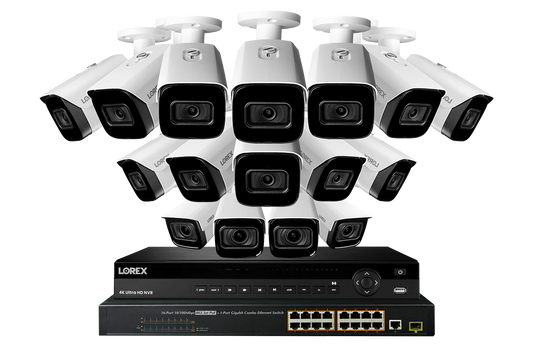 32-channel 4K Nocturnal System with Twelve 4K Smart IP Motorized Varifocal, Four Audio 4K Smart IP Security Cameras and Real-Time 30FPS Recording
