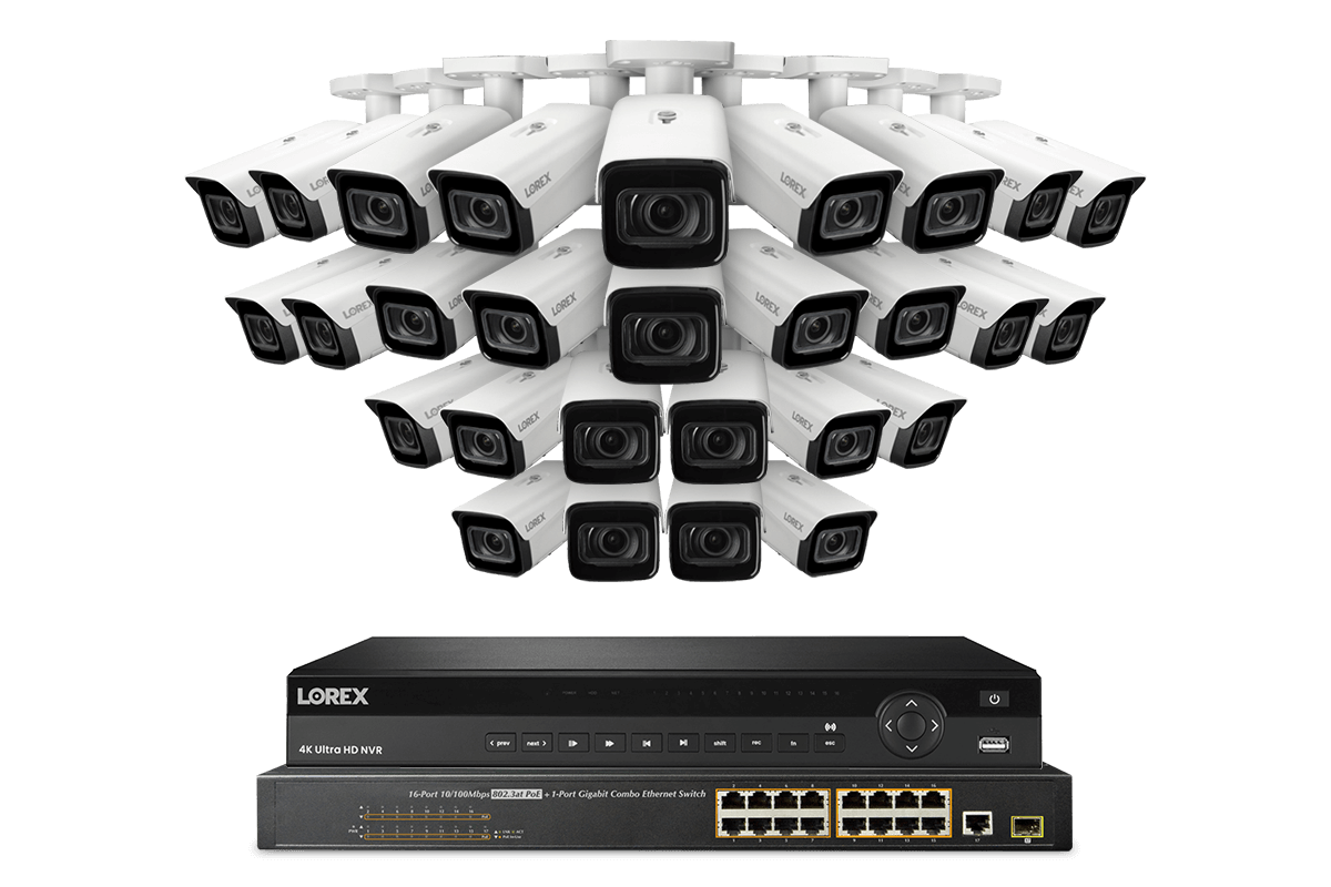 Lorex 4K (32 Camera Capable) 8TB Wired NVR System with Nocturnal 4 Smart IP Bullet Cameras Featuring Motorized Varifocal Lens, Vandal Resistant and 30FPS Recording