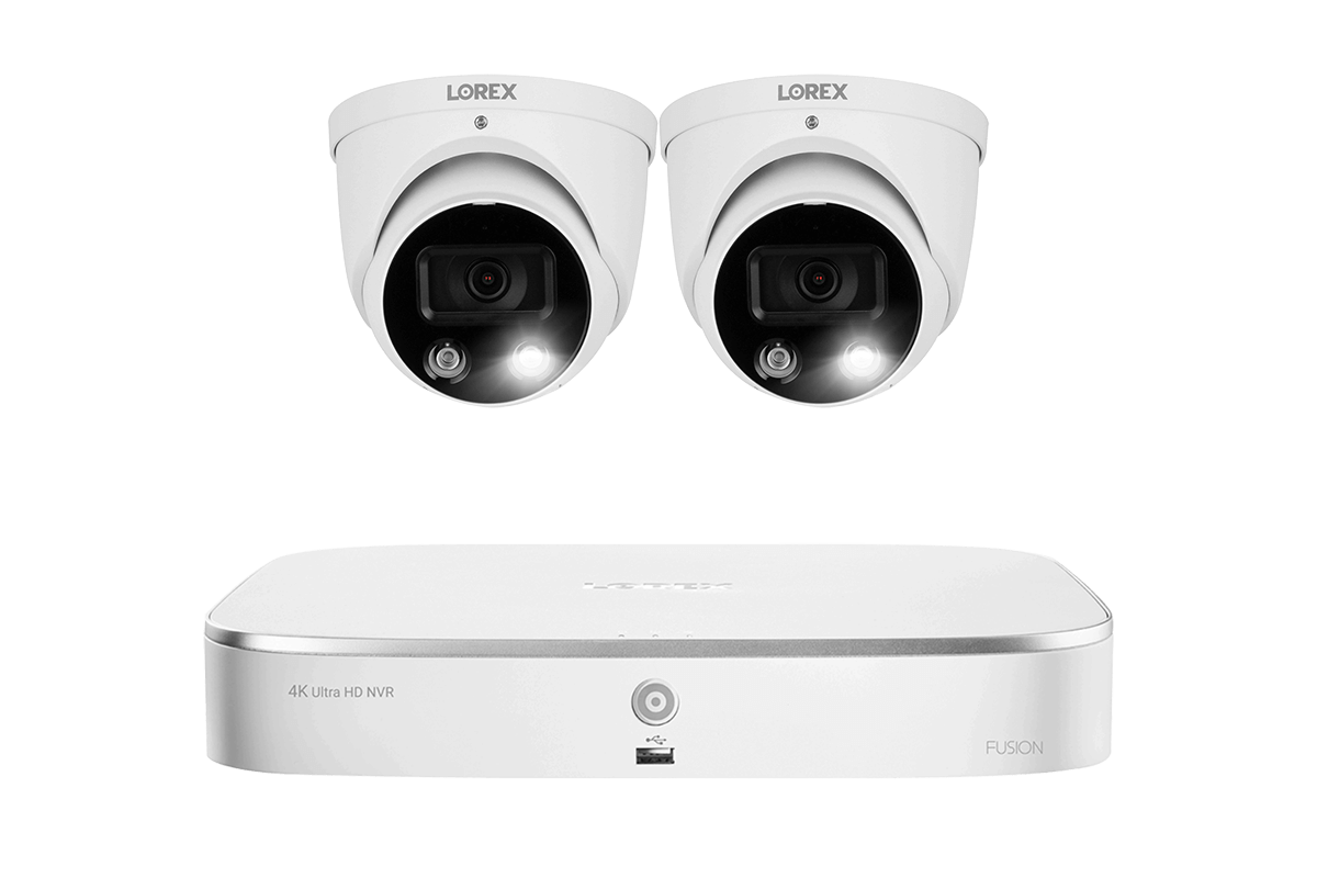 Lorex Fusion 4K 16-Channel (8 Wired + 8 Wi-Fi) 2TB NVR System with Dome Cameras Featuring Smart Deterrence and 2-Way Audio