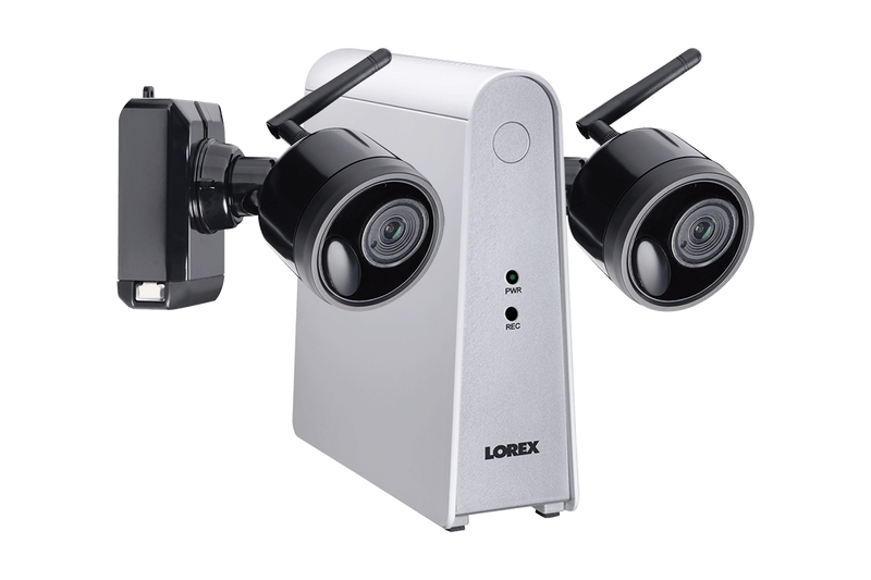 1080p Wire Free Camera System with Two Battery-Powered Black Cameras, 75ft Night Vision, Two-Way Audio