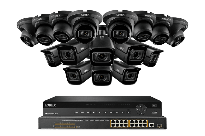 Lorex Nocturnal 4K 32-Channels 8TB NVR System with Bullet Motorized Varifocal Cameras and Dome Audio Cameras - Black