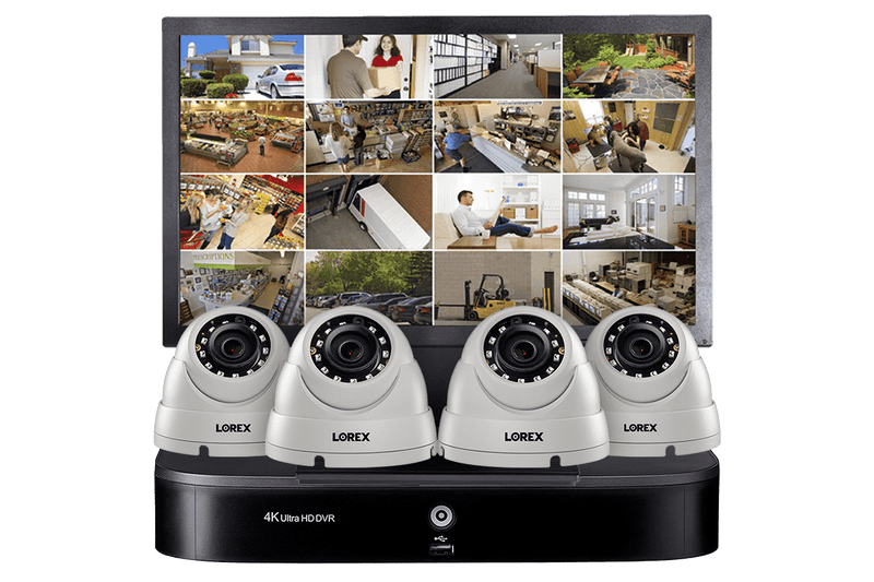 Complete Home Security System featuring 4K Ultra HD DVR, Four 1080p HD Dome Cameras and Monitor
