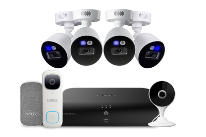 Lorex Fusion 4K 12-Camera Capable (8 Wired + 4 Fusion Wi-Fi)  2TB Wired DVR System with 4 Smart Deterrence Cameras, 2K Indoor Wi-Fi Camera, 2K Wired Video Doorbell and Wi-Fi Chimebox