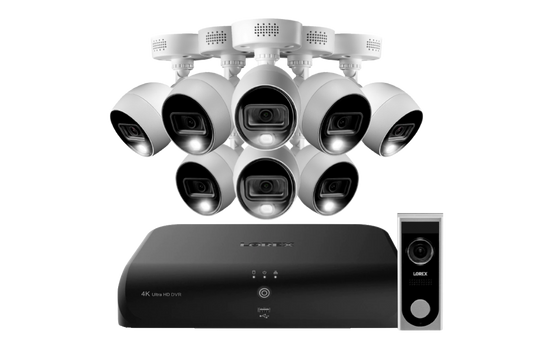 Lorex 4K 8-Channel 2TB Wired DVR System with 8 Active Deterrence Cameras and 1080p Wi-Fi Doorbell