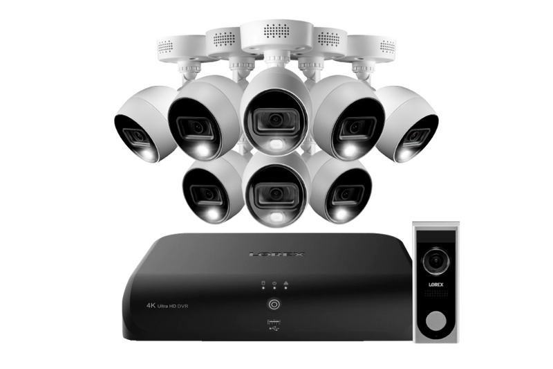 Lorex 4K 8-Channel 2TB Wired DVR System with 8 Active Deterrence Cameras and 1080p Wi-Fi Doorbell
