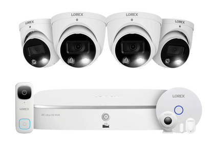 Lorex Fusion 4K 16 Camera Capable (8 Wired + 8 Wi-Fi) 2TB NVR System with 4 Smart Deterrence Dome Cameras, 2K Wired Doorbell and Sensor Kit