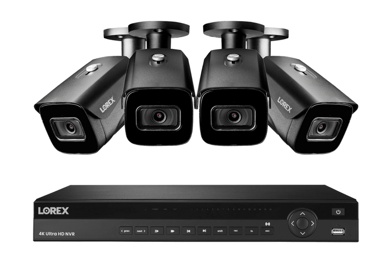 16-Channel Nocturnal NVR System with Four 4K (8MP) Smart IP Security Cameras with Real-Time 30FPS Recording and Listen-in Audio