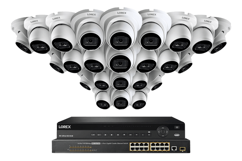 32-Channel Nocturnal NVR System with Twenty-Four 4K (8MP) Smart IP Dome Security Cameras with Real-Time 30FPS Recording and Listen-in Audio