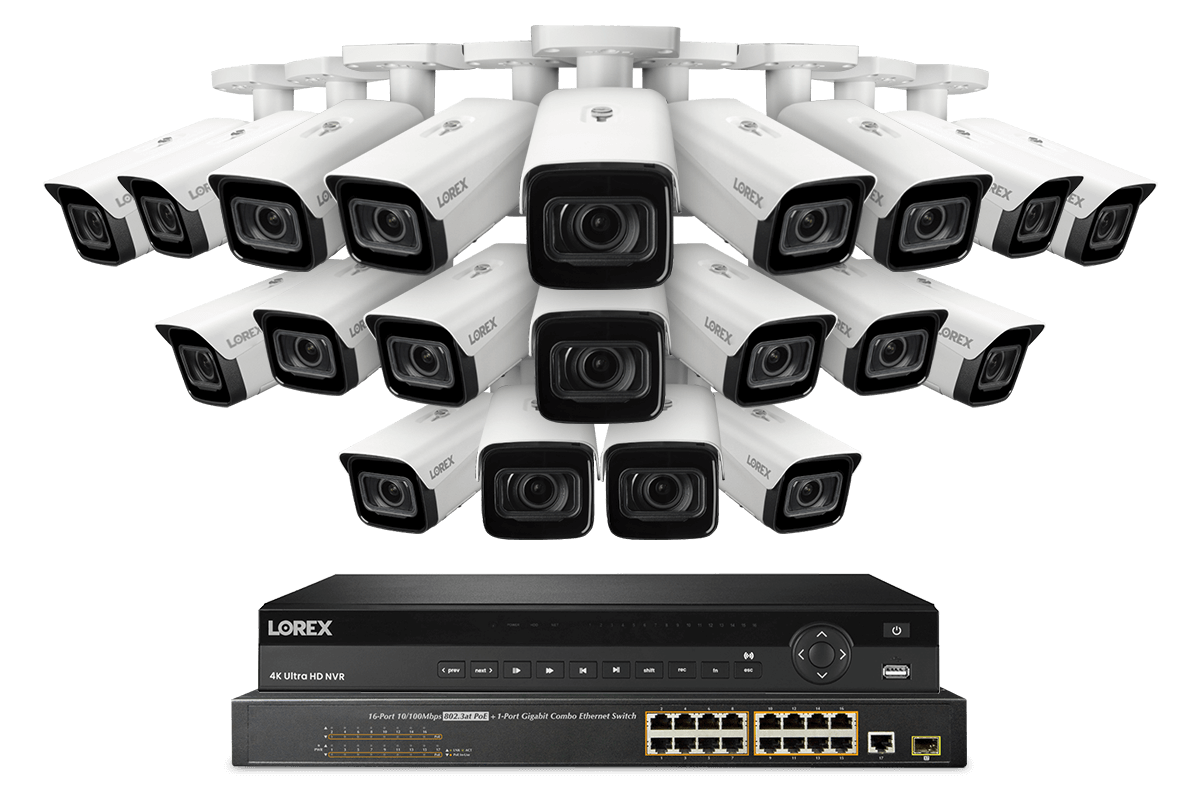 Lorex 4K (32 Camera Capable) 8TB Wired NVR System with Nocturnal 4 Smart IP Bullet Cameras Featuring Motorized Varifocal Lens, Vandal Resistant and 30FPS Recording