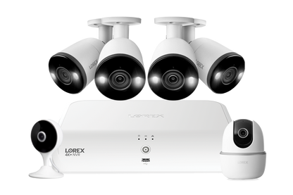 Lorex Fusion 4K 16 Camera Capable (8 Wired + 8 Fusion Wi-Fi) 2TB NVR System with Four H13 IP Bullet Cameras, One 2K Pan-Tilt Cmaera, and One 2K Indoor Wi-Fi Camera