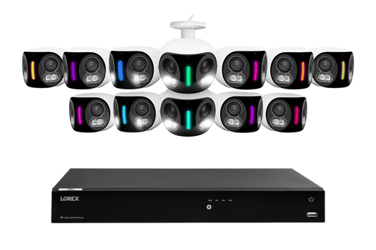 Lorex Fusion NVR with H20 (Halo Series) IP Dual Lens Cameras - 4K 16-Channel 4TB Wired System - White 12
