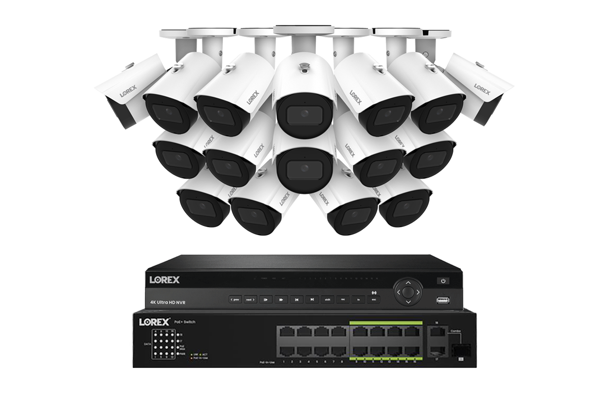 Lorex NVR with A20 (Aurora Series) IP Bullet Cameras - 4K 32-Channel Wired System - White 16