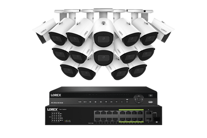Lorex NVR with A20 (Aurora Series) IP Bullet Cameras - 4K 32-Channel Wired System - White 16