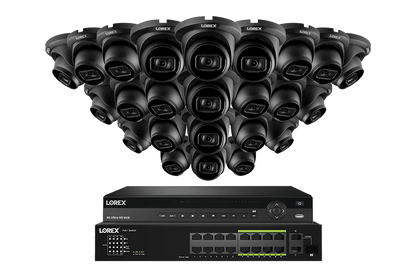 Lorex 4K (32 Camera Capable) Wired NVR System with Nocturnal 3 24 Black Smart IP Dome Cameras Featuring Listen-In Audio and 30FPS Recording