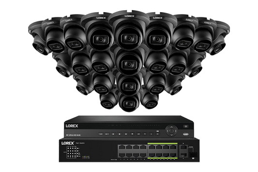Lorex 4K (32 Camera Capable) Wired NVR System with Nocturnal 3 24 Black Smart IP Dome Cameras Featuring Listen-In Audio and 30FPS Recording