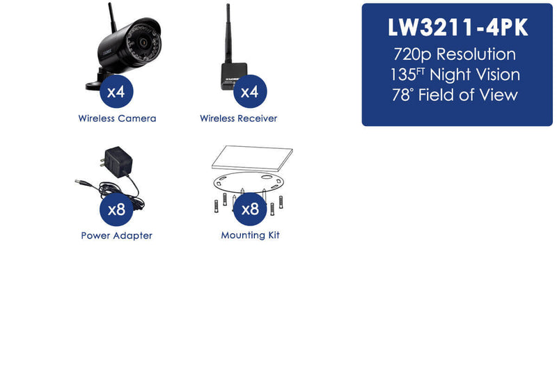HD 720p Outdoor Wireless Security Cameras, 135ft Night Vision (4-pack)
