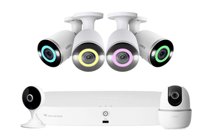 Lorex Fusion 4K 16 Camera Capable (8 Wired + 8 Wi-Fi) 2TB NVR System with 4 Smart Security Lighting Bullet Cameras, One 2K Pan-Tilt Camera, and One 2K Indoor Wi-Fi Camera