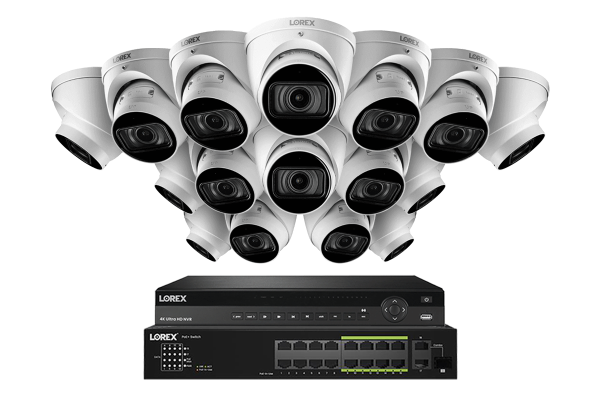 Lorex 4K (32 Camera Capable) Wired NVR System with Nocturnal 3 Smart IP Dome Cameras Featuring Motorized Varifocal Lens and 30FPS Recording