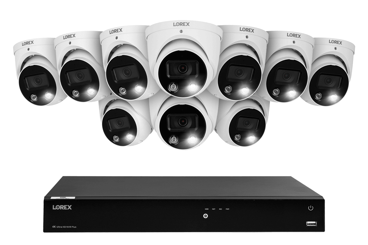 Lorex Fusion 4K (16 Camera Capable) 4TB Wired NVR System with Dome Cameras Featuring Smart Deterrence and Two-Way Talk