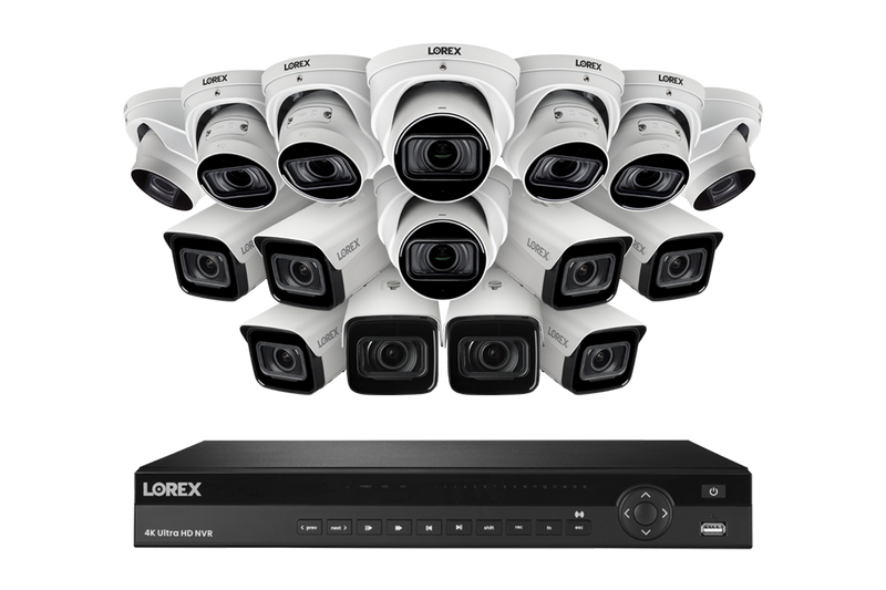 Lorex 4K (16 Camera Capable) Nocturnal 4 Pro Series NVR System with 8 Bullet and 8 Dome Cameras with Motorized Varifocal Lens