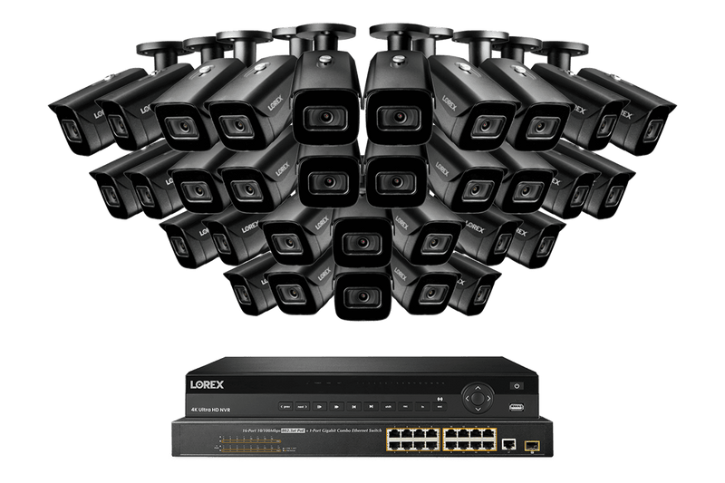 32-Channel Nocturnal NVR System with Thirty-Two 4K (8MP) Smart IP Security Cameras with Real-Time 30FPS Recording and Listen-in Audio