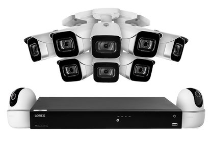 Lorex Fusion 4K (16 Camera Capable) 3TB Wired NVR System with 8 IP Bullet Cameras and Two 2K Pan-Tilt Cameras
