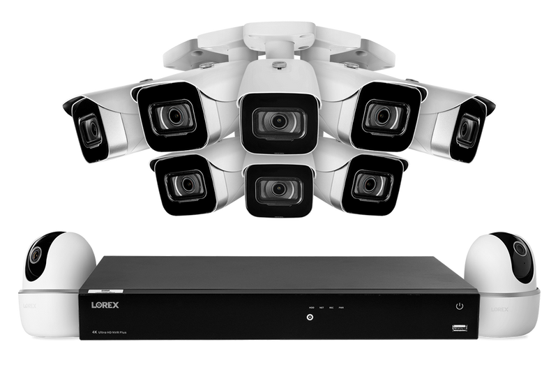 Lorex Fusion 4K (16 Camera Capable) 3TB Wired NVR System with 8 IP Bullet Cameras and Two 2K Pan-Tilt Cameras