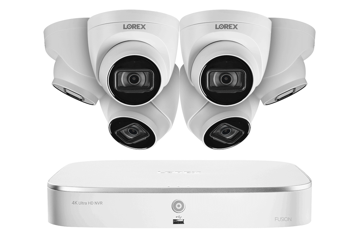 8-Channel Fusion NVR System with Six 4K (8MP) IP Dome Cameras with Listen-In Audio