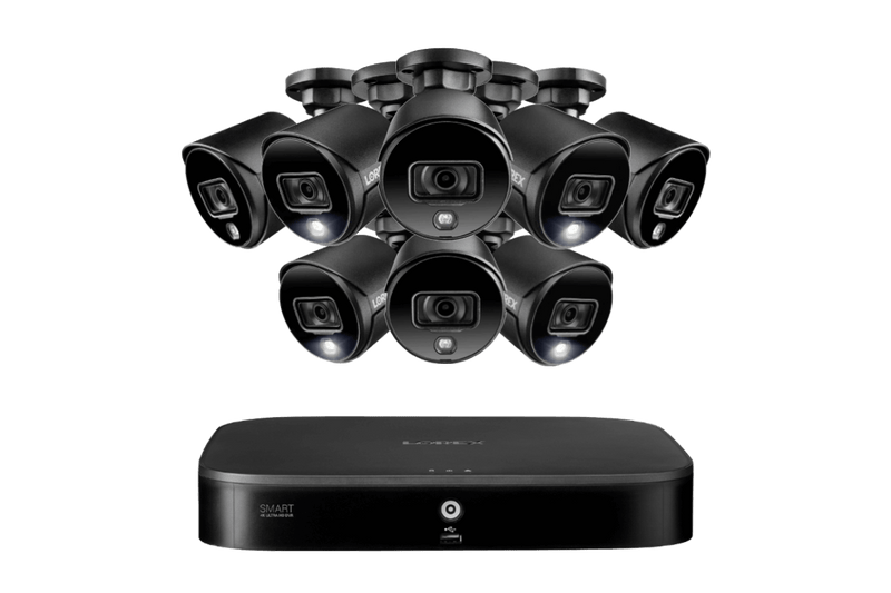 Lorex 4K 8-channel 2TB Wired DVR System with 8 Black Active Deterrence Cameras