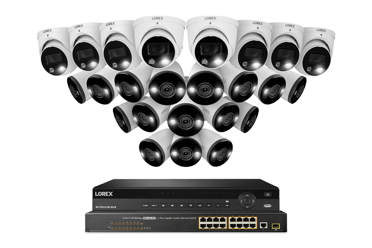 Lorex 4K 32-Channels 8TB Wired NVR System with 16 Bullet and 8 Dome Deterrence Cameras