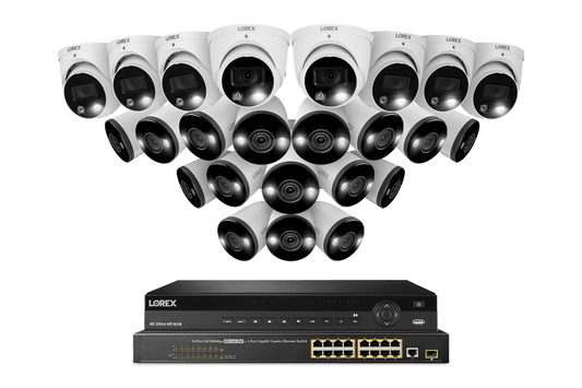Lorex 4K 32-Channels 8TB Wired NVR System with 16 Bullet and 8 Dome Deterrence Cameras