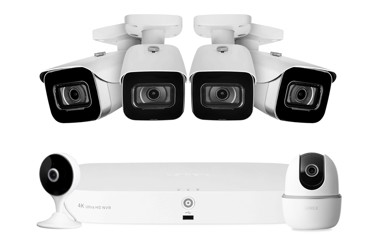 Lorex Fusion 4K 16 Camera Capable (8 Wired + 8 Wi-Fi) 2TB NVR System with 4 IP Bullet Cameras, One 2K Pan-Tilt Camera and One 2K Indoor Wi-Fi Camera
