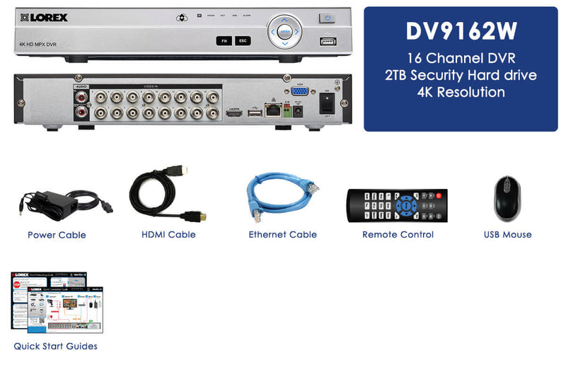 4K Ultra HD (4 x 1080p) MPX Security DVR - 16 Channel, 2TB Hard Drive, Works with Older BNC Analog Cameras, CVI, TVI, AHD