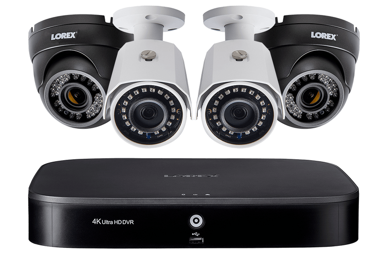 HD Security System with 8-Channel 4K DVR, Two 1080p Outdoor Bullets and Two 1080p Motororized Varifocal Domes