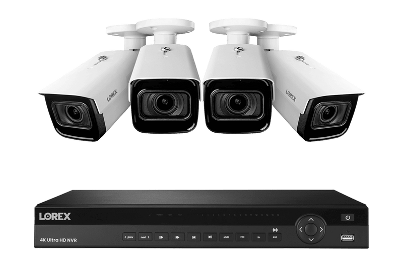 16-Channel Nocturnal NVR System with Four 4K (8MP) Smart IP Optical Zoom Security Cameras with Real-Time 30FPS Recording