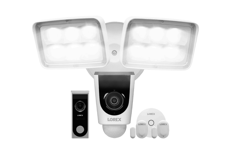 Home Monitoring Kit featuring 1080p HD Video Doorbell, Floodlight and 2 Window / Door Motion Sensors