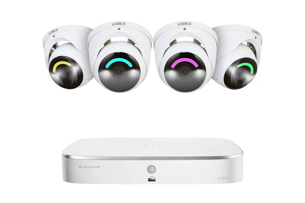 Lorex Fusion 4K 16 Camera Capable (8 Wired and 8 Wi-Fi) 2TB Wired NVR System with Dome Cameras Featuring Smart Security Lighting - Four Cameras