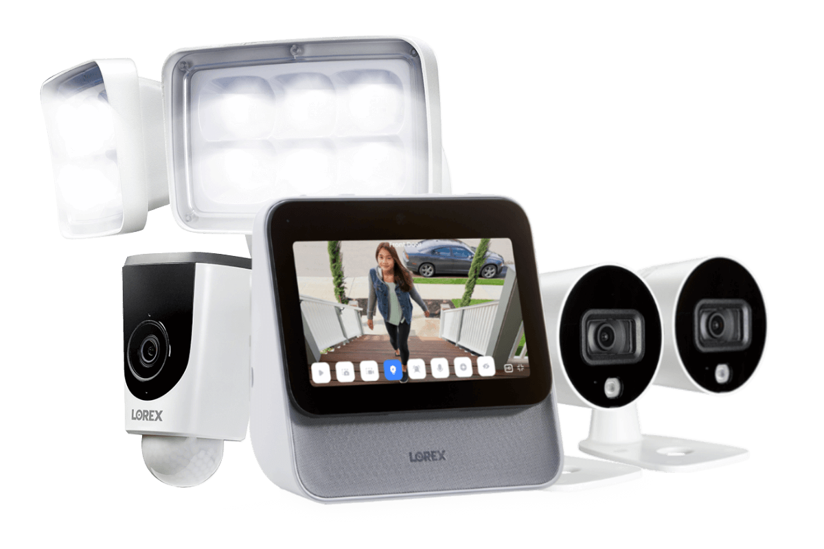 Lorex Smart Home Security Center with Two 1080p Outdoor Wi-Fi Cameras and Wi-Fi Floodlight Camera