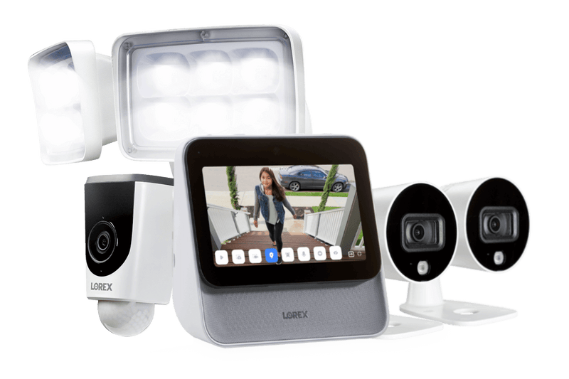 Lorex Smart Home Security Center with Two 1080p Outdoor Wi-Fi Cameras and Wi-Fi Floodlight Camera