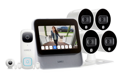 Lorex Smart Home Security Center with 4 Outdoor Wi-Fi Cameras, 2K Video Doorbell and 3 Sensors