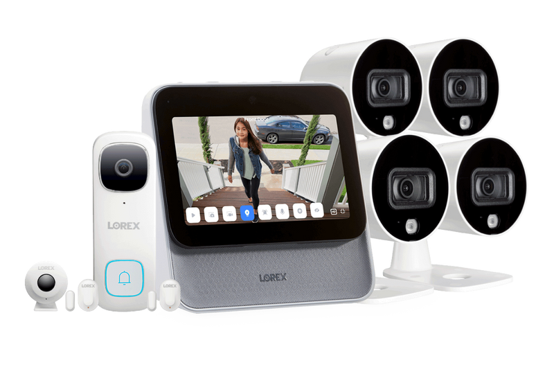 Lorex Smart Home Security Center with 4 Outdoor Wi-Fi Cameras, 2K Video Doorbell and 3 Sensors