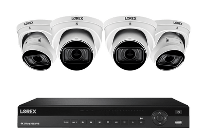Lorex 4K (16 Camera Capable) 4TB Wired NVR System with Nocturnal 3 Smart IP Dome Cameras with Listen-in Audio and Motorized Varifocal Lenses - White 4